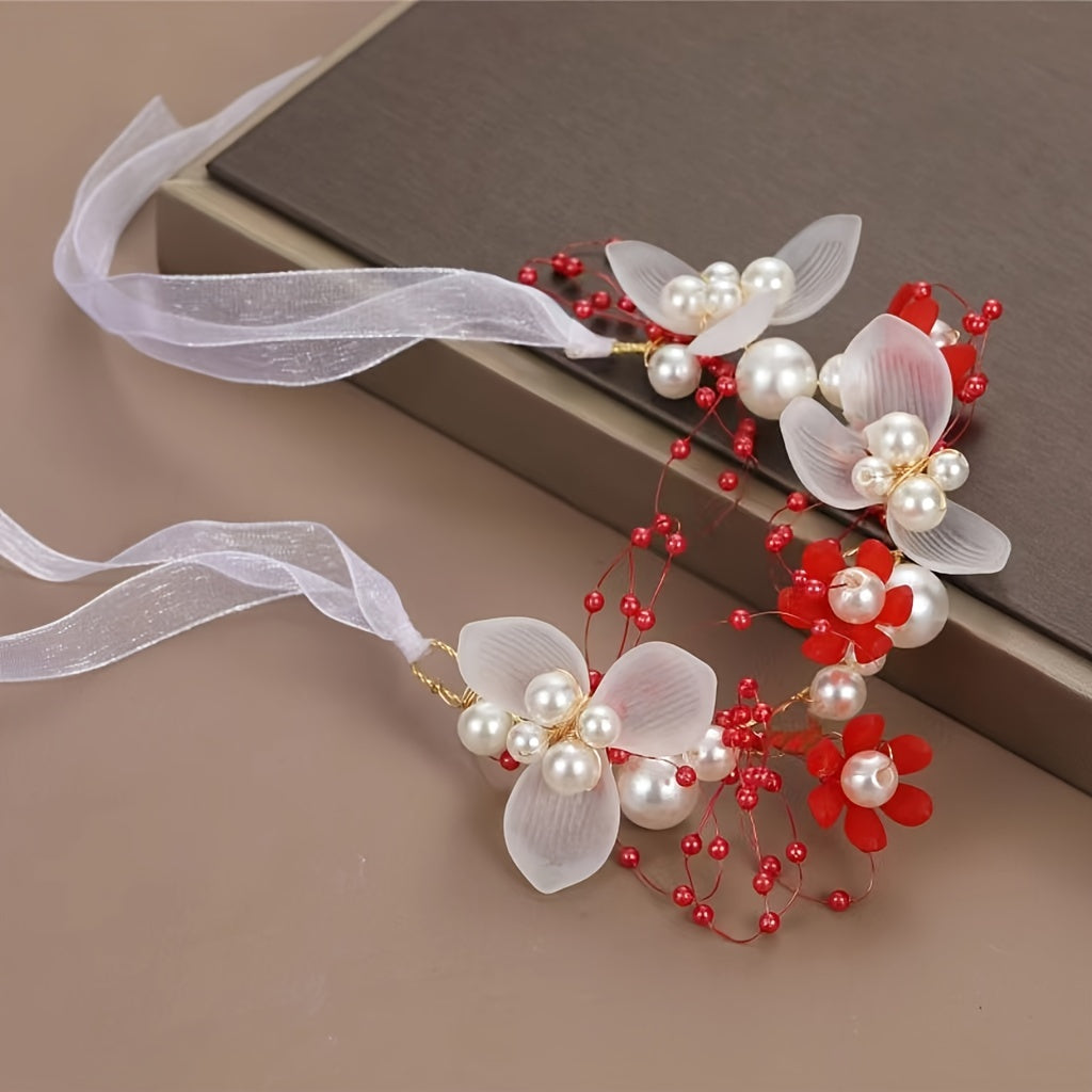 Romantic Floral Bridal Headband with Faux Pearls and Beads - Perfect for Weddings, Princess Birthdays, and Parties