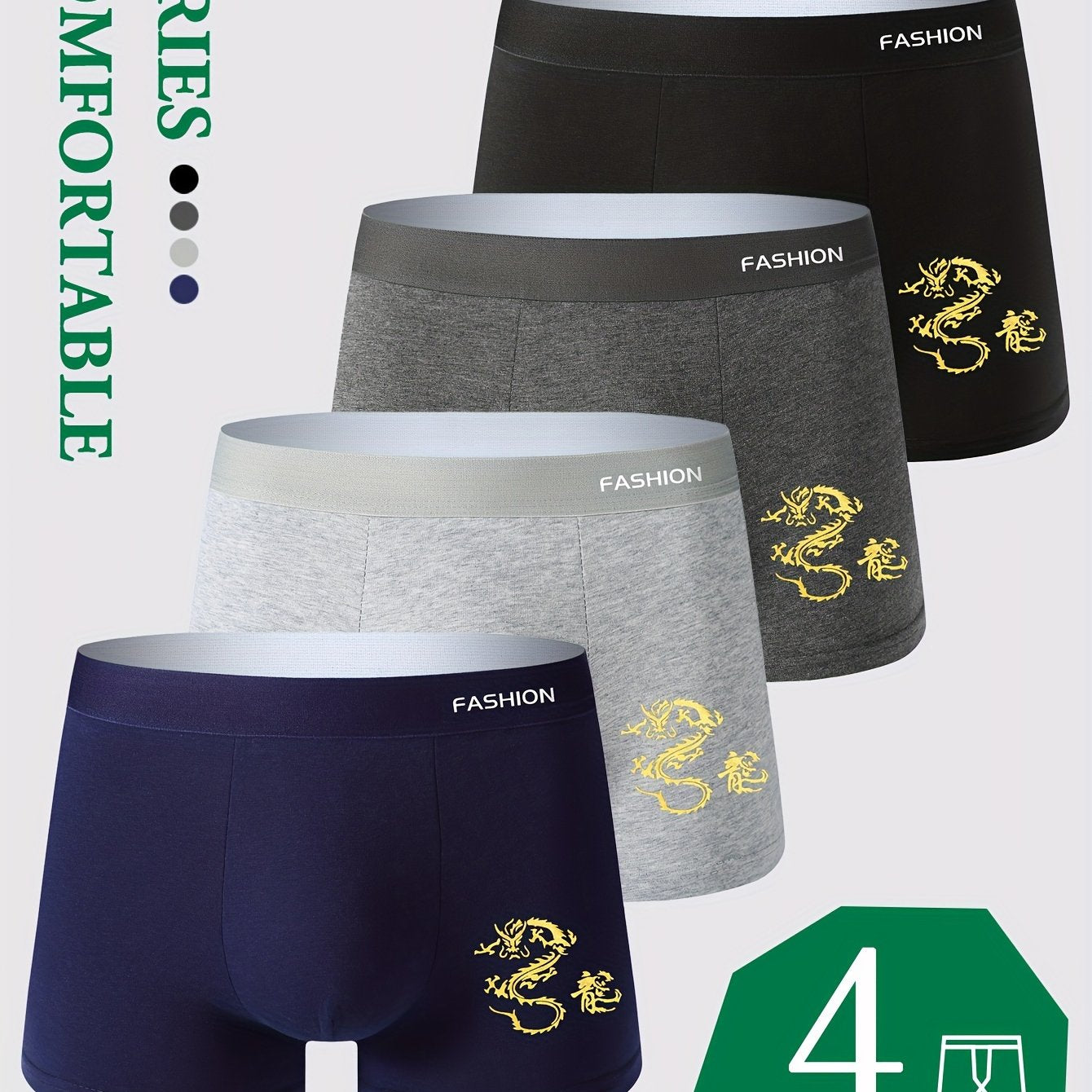 4pcs Men's Sweat-absorbing Boxer Briefs, Youth Breathable Sports Shorts, Casual Underwear