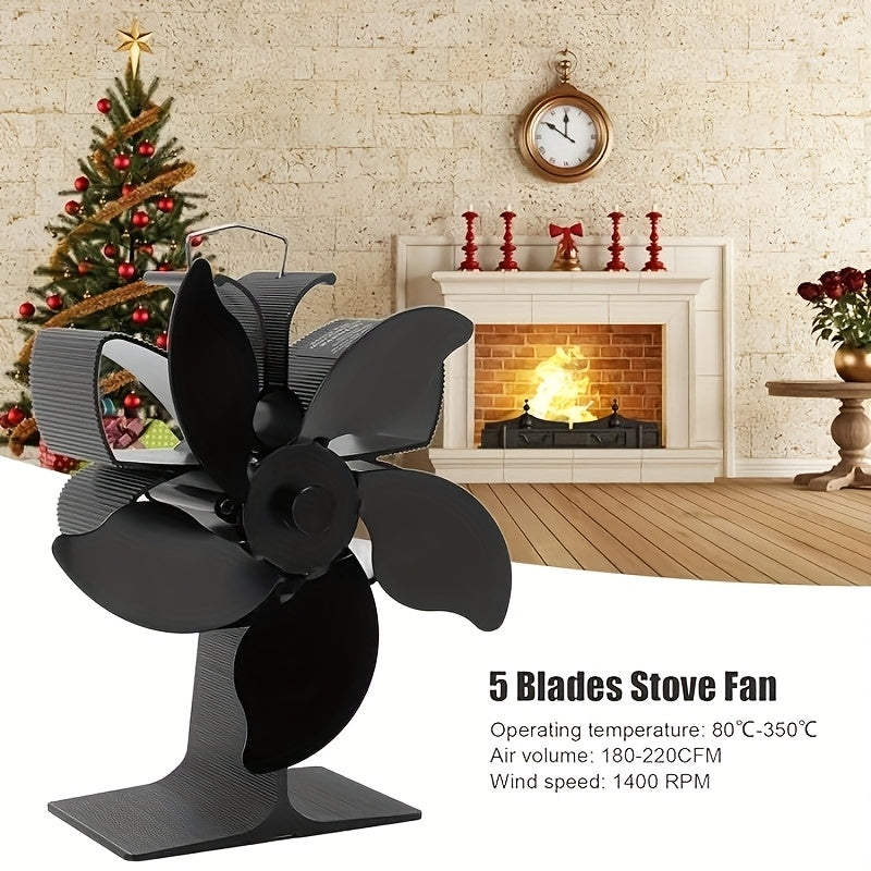 Wood Stove Fan - Noiseless Fireplace Fan with 5 Heat-Driven Blades - Fire-Powered, Heat-Resistant, Ideal for Wood-burning Stoves.