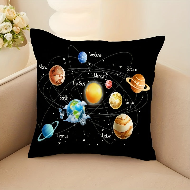 Solar System & Galaxy Starry Sky Plush Pillow Cover, 45.72x45.72 cm, Zippered Single-Sided Print, Machine Washable Polyester, Home Sofa & Bedroom Decor - Insert Not Included, Couch Pillows.