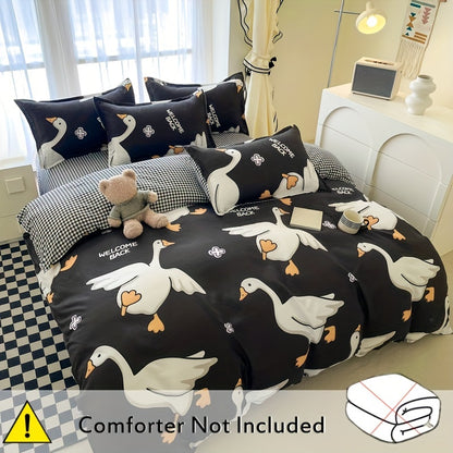 4-piece Black Swan Bedding Set: Soft, Skin-Friendly, Includes Duvet Cover, Flat Sheet, and 2 Pillowcases, Suitable for All Seasons.