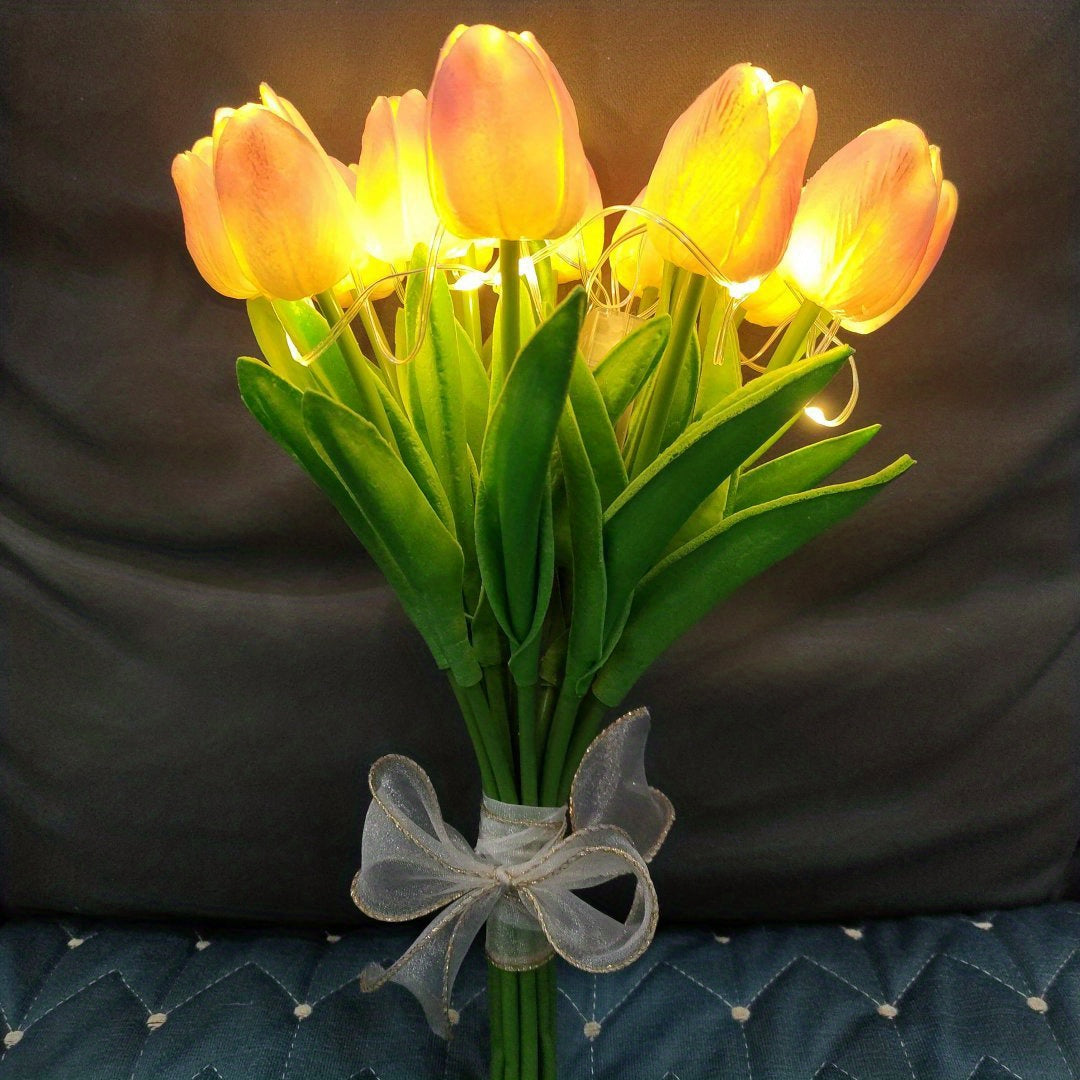 Tulip Lamp set includes LED Simulation Bouquet Night Light and Hand Bouquet Lamp, perfect for room decoration.