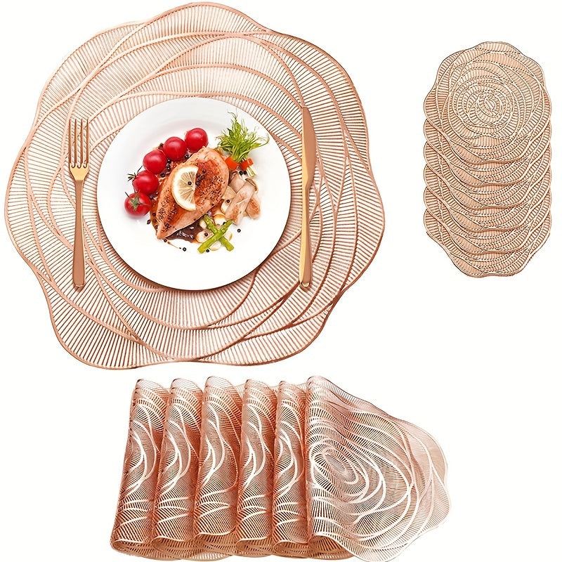 Valentine's Day Rose PVC Table Mats and Coasters Set of 2-12pcs, Washable, Non-slip, Heat-resistant, Decorations for Holiday, Wedding Parties.