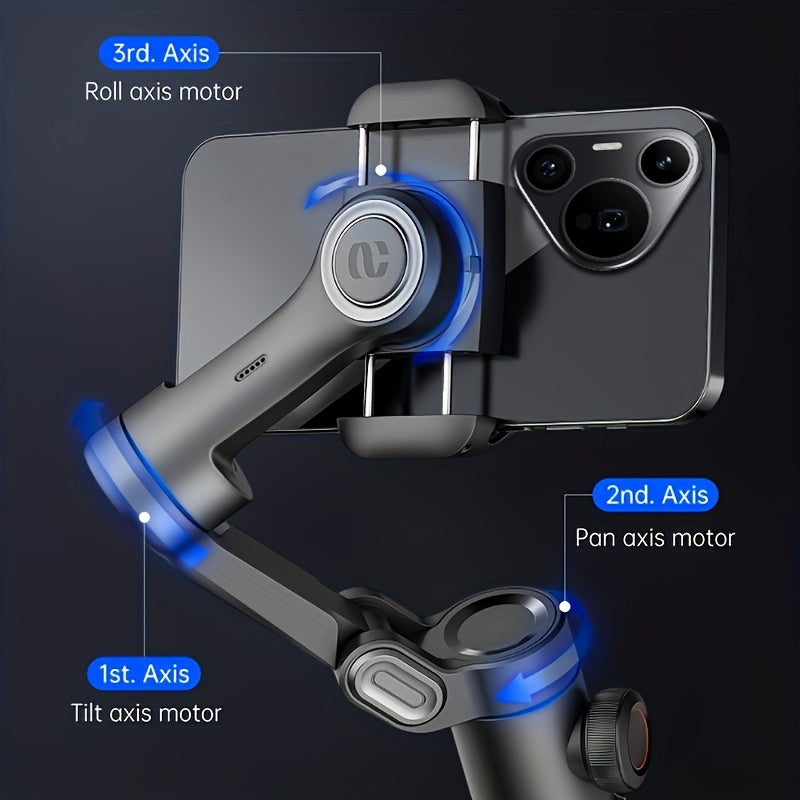 AOCHUAN XE 3-Axis Handheld Gimbal Stabilizer for Smartphone Video Recording, Compatible with iPhone, Xiaomi, and Samsung.