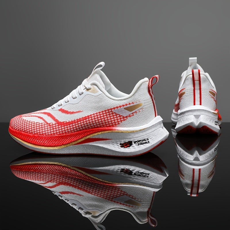 Trendy men's running shoes with gradient striped design, ideal for outdoor training and traveling.