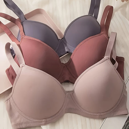 Simple Solid Seamless Bra Set, Comfortable Push-Up Lingerie for Women.