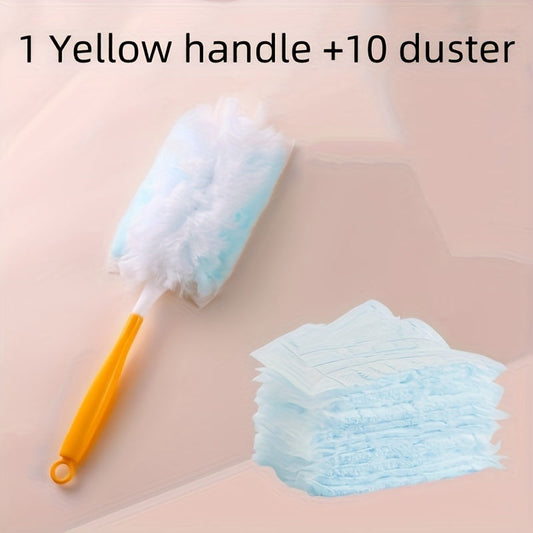 You have the option to select either a set of 10 separate duster heads or a dusting set with a yellow handle, which includes 1 handle and 10 soft, washable duster heads. This set provides various cleaning options for effortless cleaning in any area