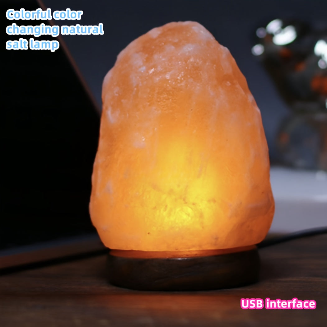 1pc USB Salt Lamp, Colorful Mineral Night Light, Bedside Ornament: Valentine's Day/Birthday Gift