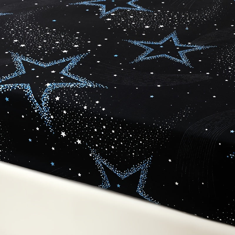 Transform your bedroom with the Starry Sky Bedding Set. This set includes a soft fitted sheet and two pillowcases, all made from durable polyester with a 80-85gsm twill weave. The flat print design adds a touch of style to your decor, while the 30-34cm