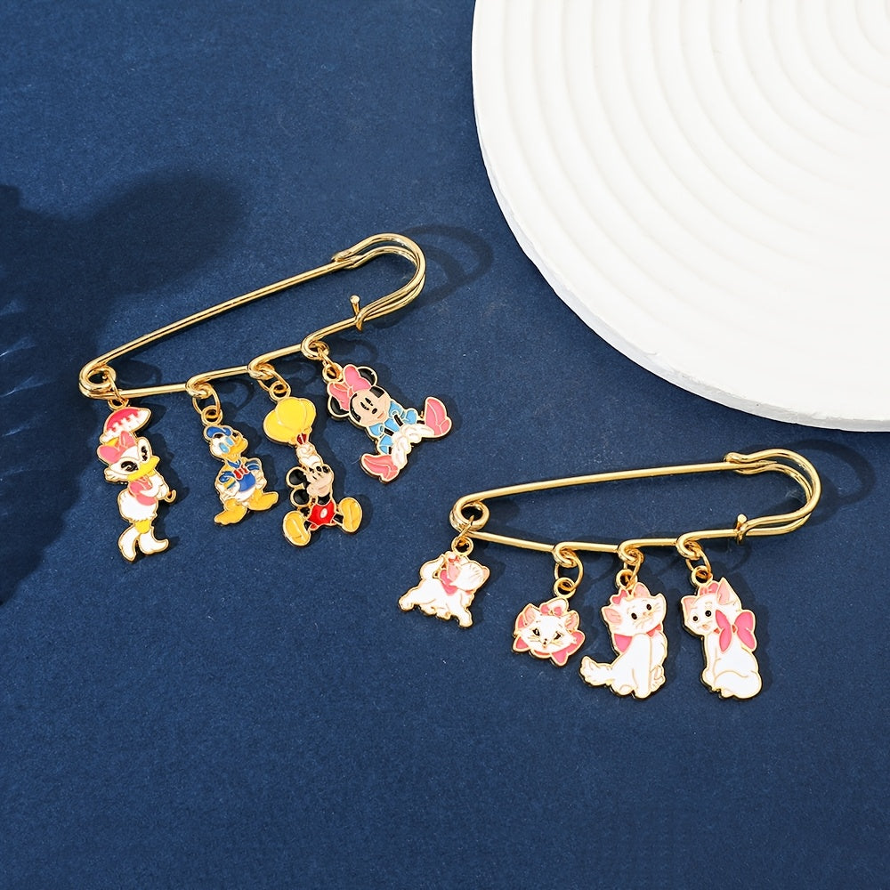 Two enamel pins featuring adorable Mickey, Minnie Mouse, and Donald Duck designs, perfect for adding some flair to your clothing and backpack.