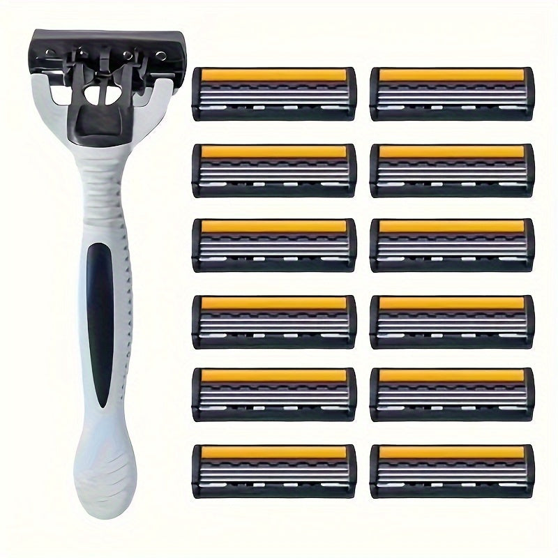 Premium 3-pack men's safety razor set with sharp 3-layer blades, ergonomic design, stainless steel head, and replaceable parts for smooth shaving on beard, mustache, underarm, and leg hair