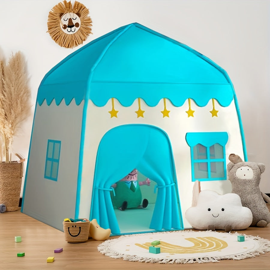 Spacious Large Blue Star Princess Tent for Kids - Ideal Gift for Birthdays or Holidays, Durable Polyester Material, Easy to Clean, Perfect for Creative Play or Outdoor Parties.