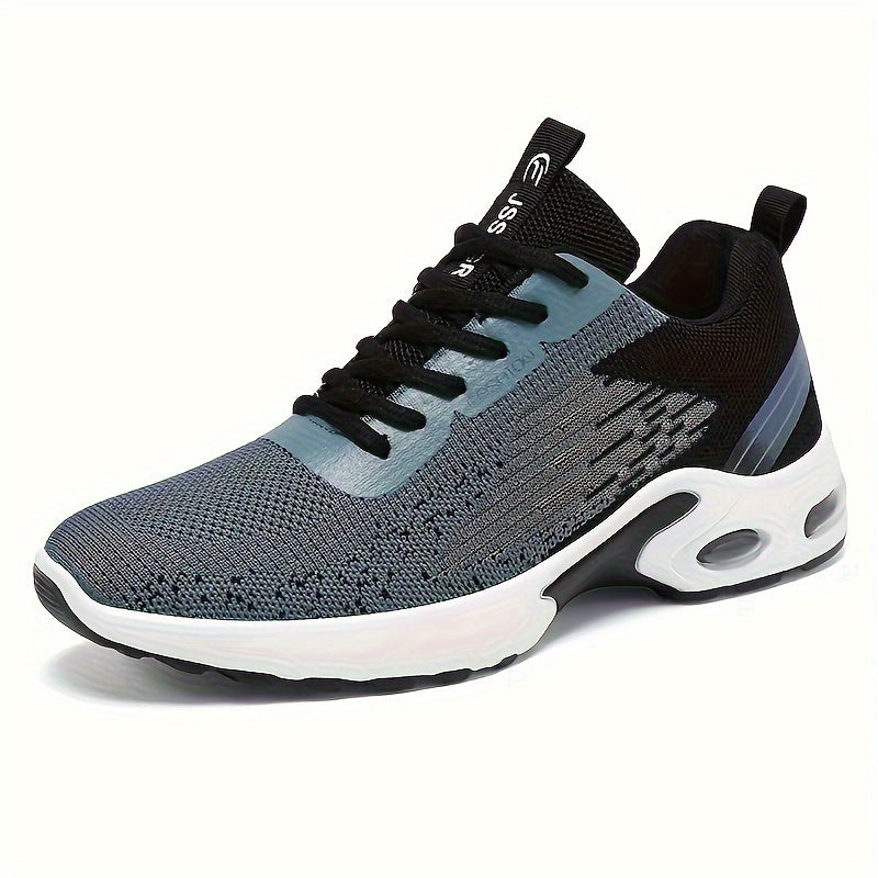 Men's color block running shoes with lace-up design, breathable fabric upper, and durable rubber sole for comfort and stability.