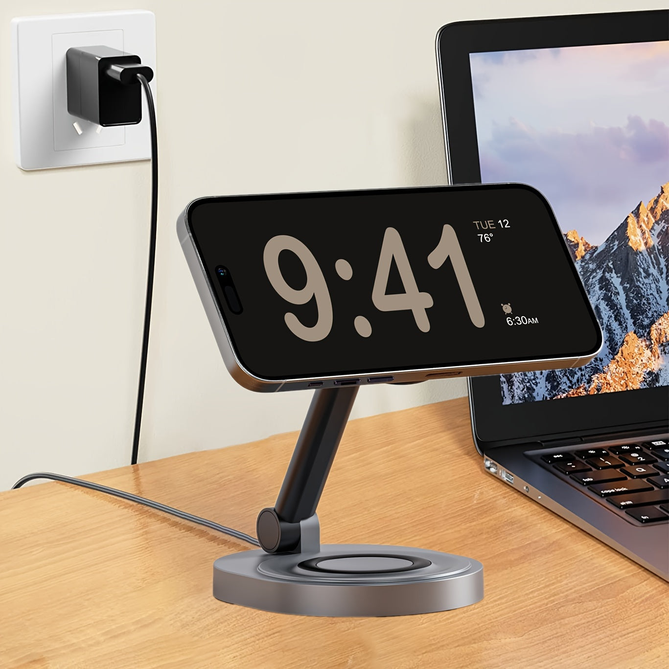 2in1 Fast Magnetic Wireless Charger Stand for iPhone and AirPods, compatible with multiple devices.