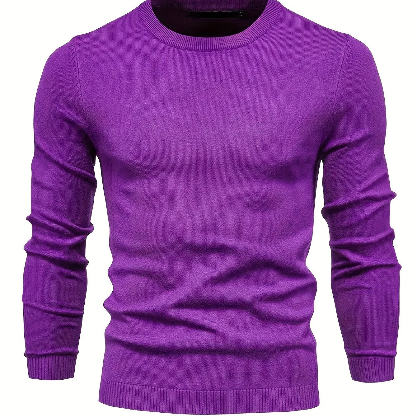 2024 Men's Solid Color Round Neck Pullover Knitted Sweater