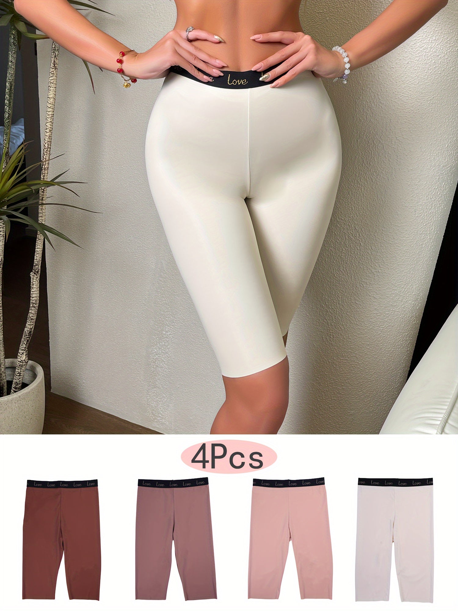 High-waisted shaping shorts in seamless nude and opaque design made of lightweight nylon blend for tummy control. Available in beige, white, brown, and pinkish-beige. Features wide