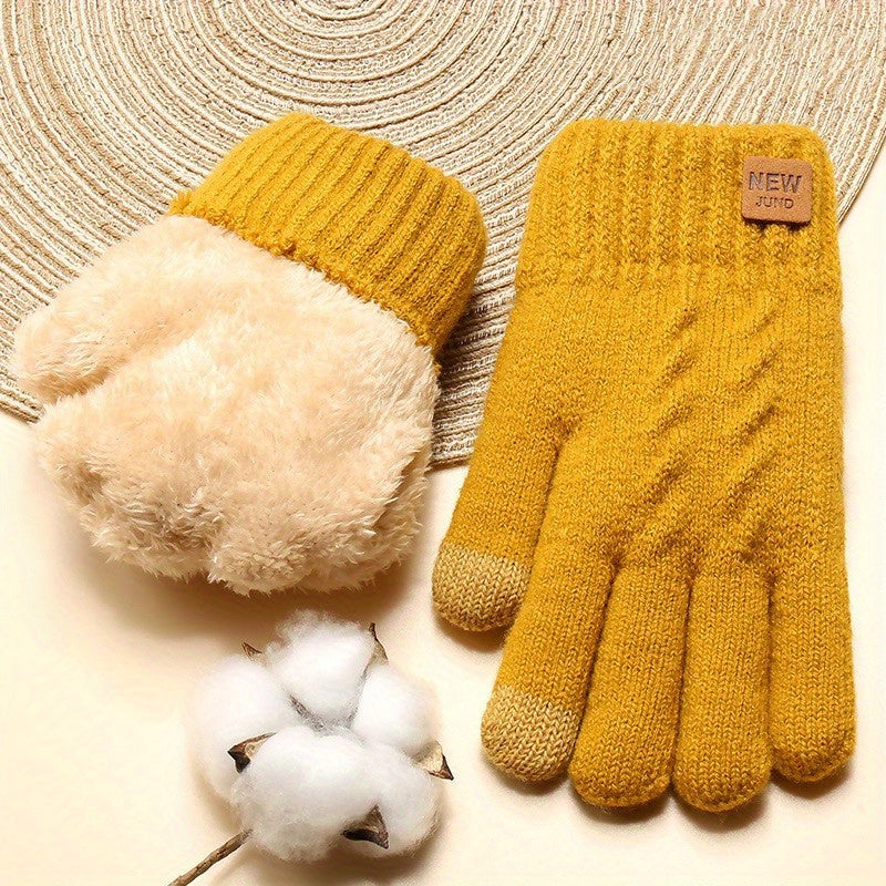 Wholesale Double-layer Knitted Gloves with Velvet Lining, Coldproof and Warm Touch Screen Gloves, Solid Color Elastic Short Winter Gloves