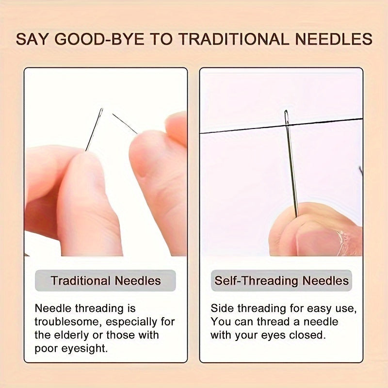 Set of 31 thread-free sewing needles with needle box. Easy-to-thread needles suitable for patchwork and embroidery, ideal for elderly and blind individuals. Includes 30 sewing needles and a