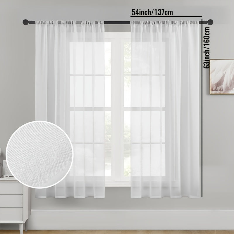 Set of 2 Linen Textured Semi-Sheer White Kitchen Curtains, Cafe Curtain Tiers with a Boho Farmhouse design. Perfect for Bedroom, Living Room, Home Decor, Basement Window or RV Camper.