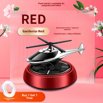 Car perfume diffuser with solar-powered aromatherapy helicopter decoration and air freshener. Ideal car accessory gift.