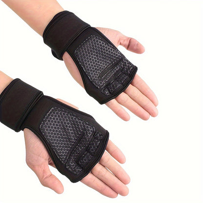 Weightlifting Gloves with Adjustable Support, Breathable Knit, Black with Hook-and-Loop Closure - Ideal for Fitness, Sports, Bodybuilding.