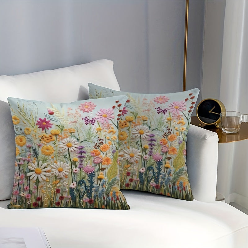 2-Pack MEMNUN Rustic Floral Garden Pillow Covers, 44.96x44.96 cm, Zippered Polyester Cushion Cases, Machine Washable, for Home & Sofa Decor, Country Style.