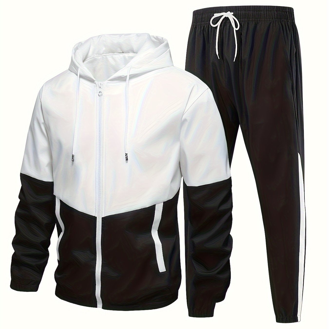 Men's Autumn/Spring Casual Sports Suit with Hooded Jacket and Pants 2pcs Set.