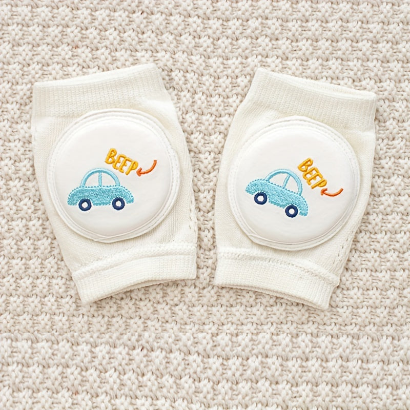 Knee pads with cartoon pattern, embroidered mesh protective pad for crawling, and elastic sponge elbow pads included.