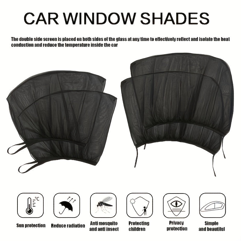 Universal Fit Car Sun Shade Set with 4 pieces, easy installation with hook & loop closure, designed for left side location, made of durable material for cool interior and privacy protection.