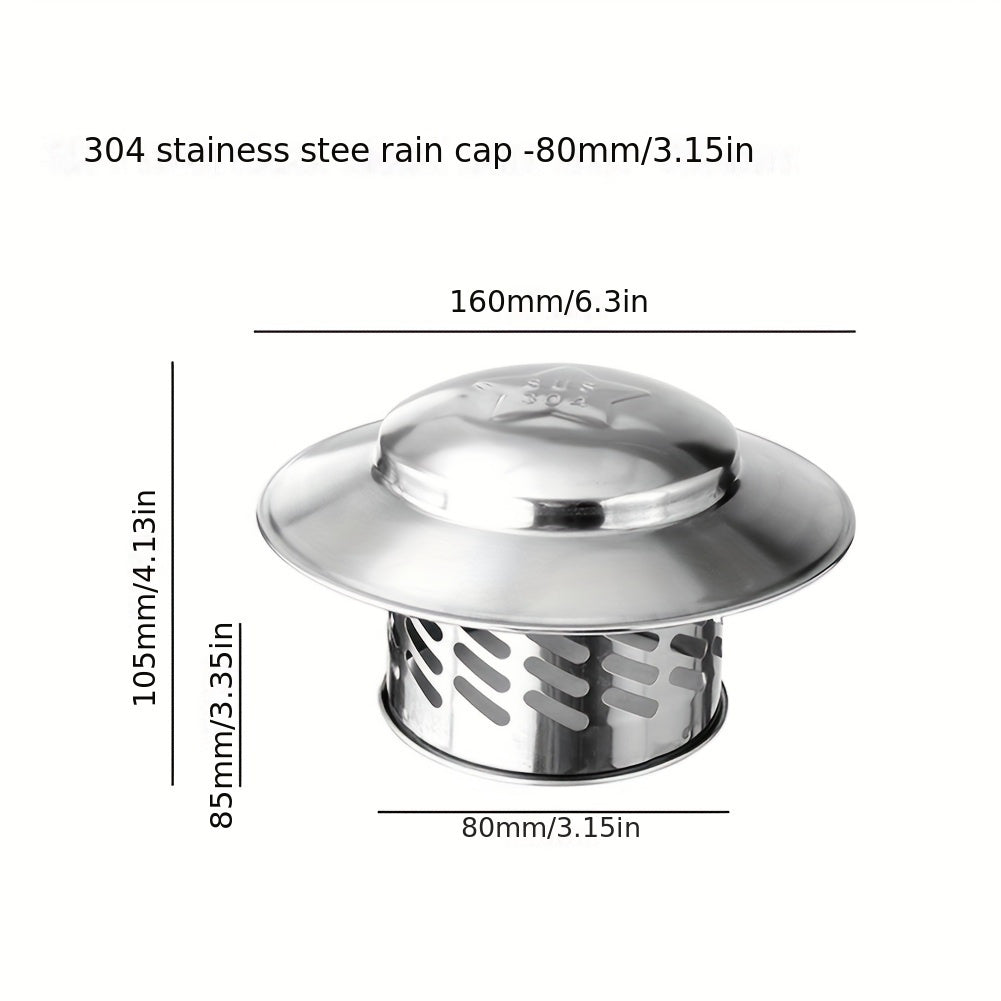 Stainless Steel Chimney Cap for Ventilation - Wall Exhaust Hood with Grid Mesh - Durable Roof Pipe Cover for Fresh Air Outlet - Plug-In Type, 304 SS