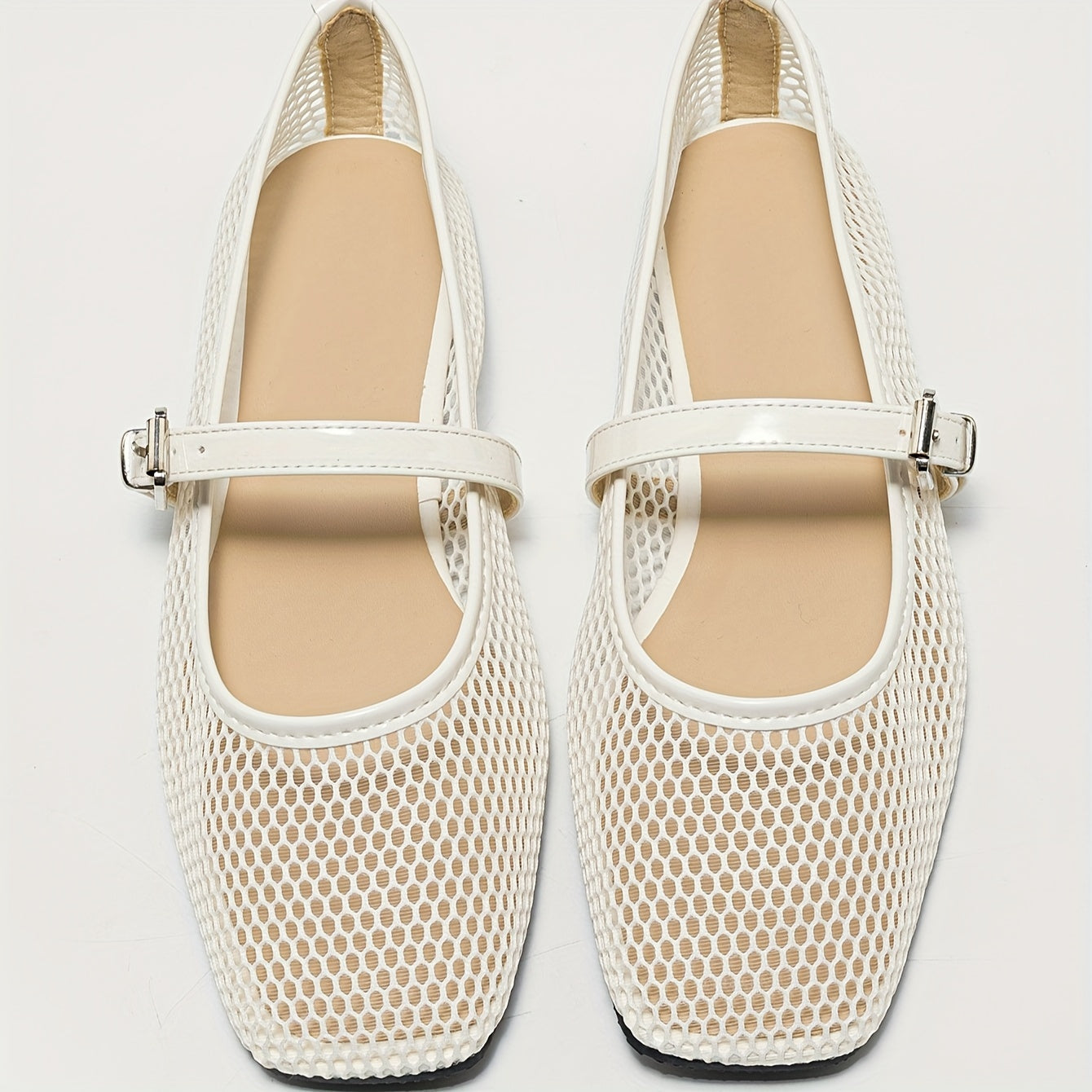 Breathable women's mesh ballet flats with casual square toe design and soft sole for comfort.