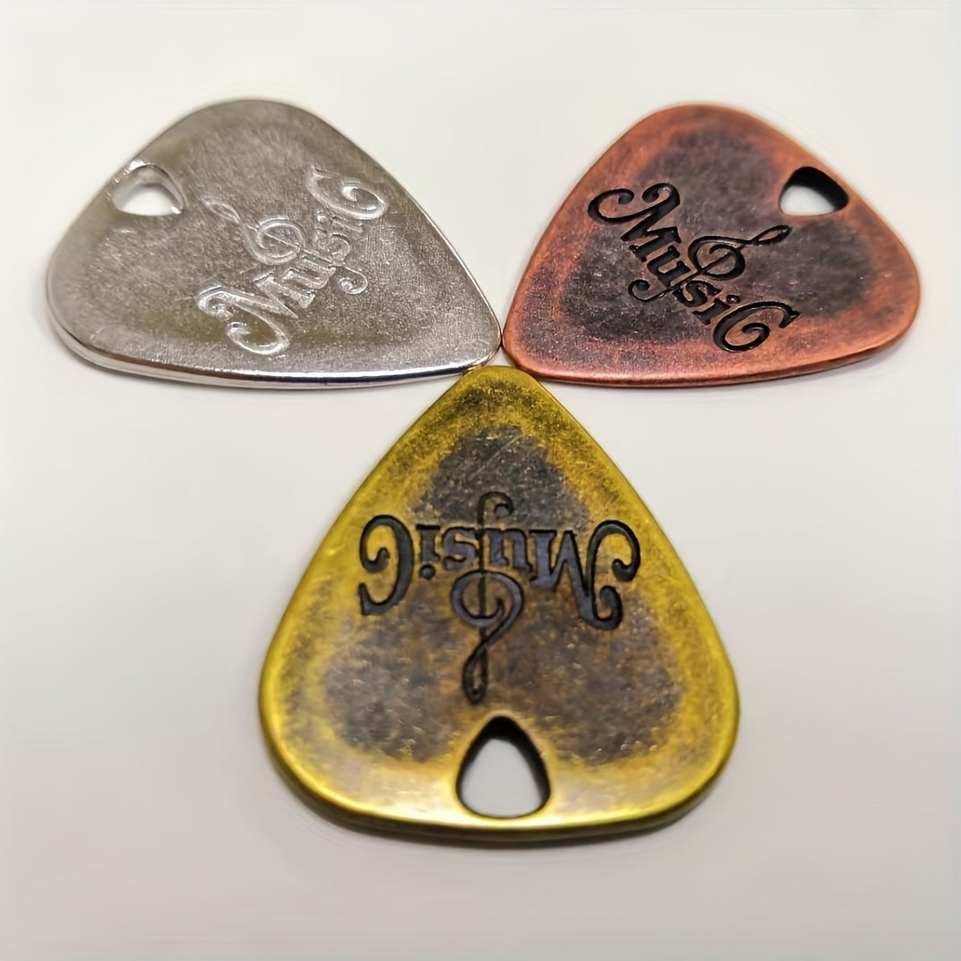 SOLO 3-Pack Guitar Picks Set, Stainless Steel Zinc Alloy with Metal Shapnel, Rust-Free Bronze, for Electric Guitar.