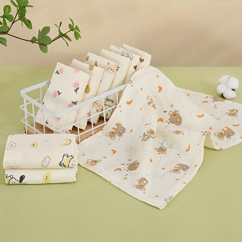 One pack of Cotton Muslin Burp Cloths for Babies and Toddlers featuring Cartoon Print, the perfect washable handkerchief for drool and face wiping. This pack includes a variety of mixed colors.