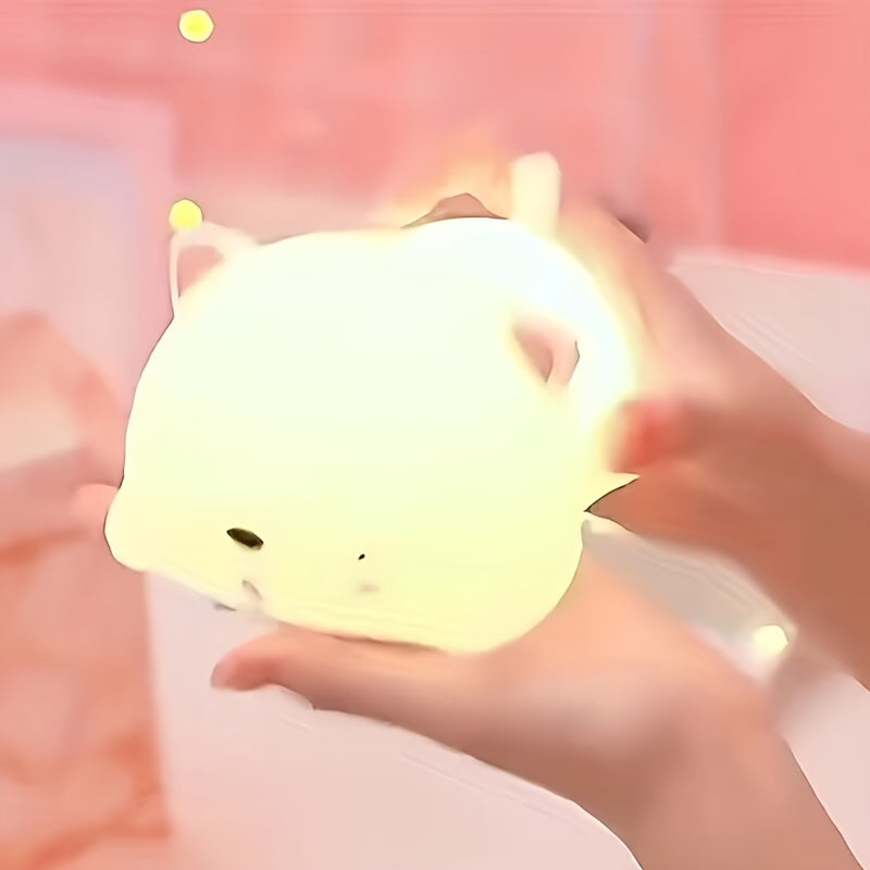 Cute LED Kitten Night Light - Rechargeable via USB, Touch-Controlled Cartoon Cat Doll Lamp Perfect for Kids' Room Decor & Relaxation