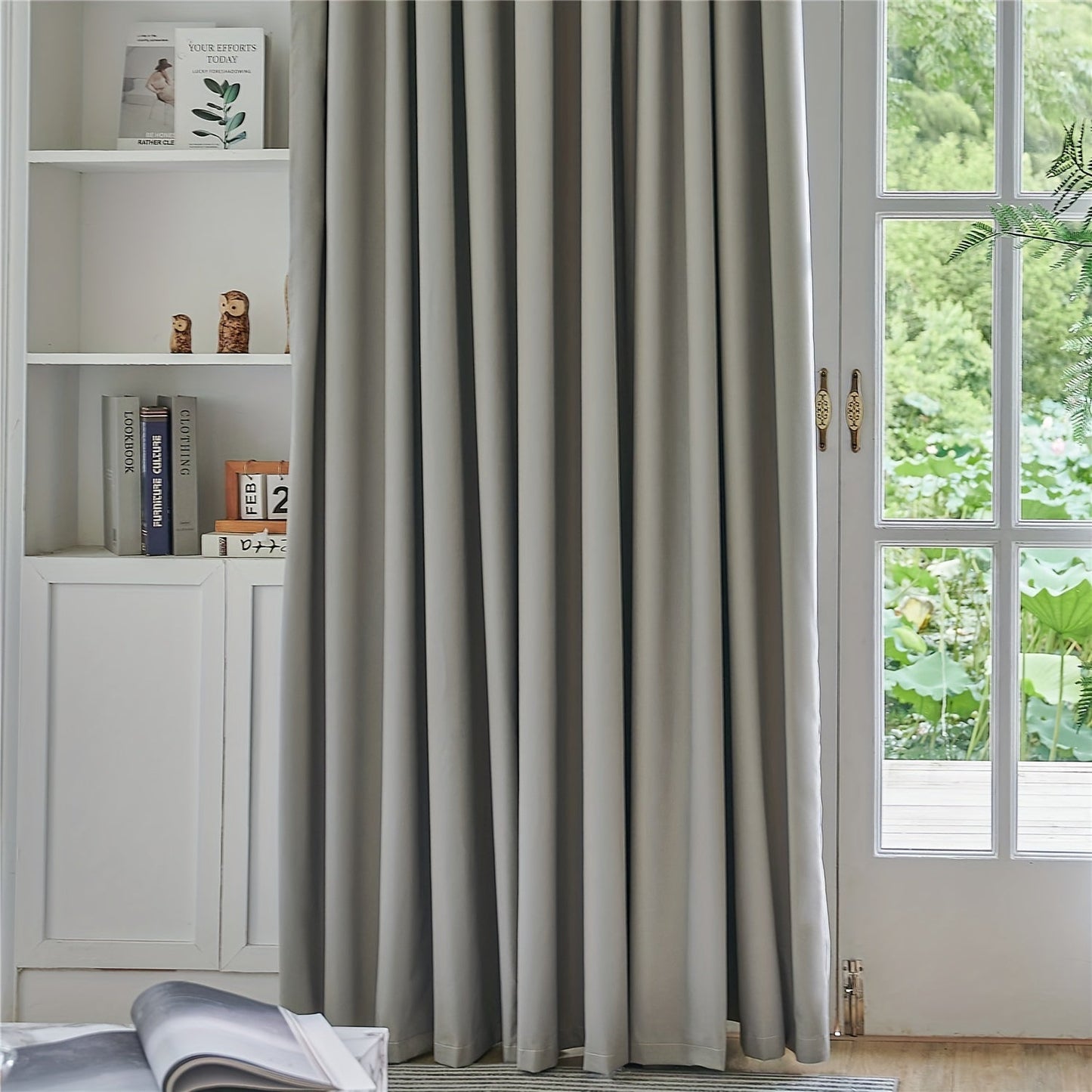 Blackout curtains in black or white color options available for bedroom and living room. These thermal lined curtains are insulated and light blocking, reducing noise in the room. Perfect for use in various rooms including living rooms, bedrooms