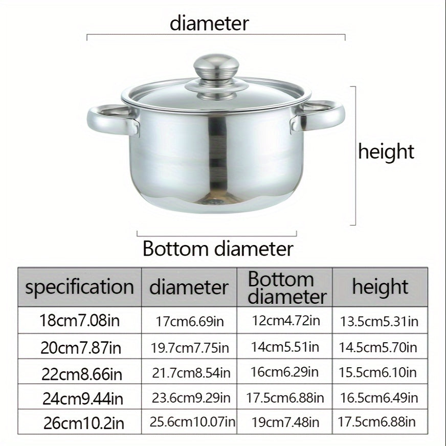 This set includes 10 stainless steel pots with sizes ranging from 18cm to 26cm. Each pot comes with a cover, making a total of 5 pots and 5 covers. The pots are double-handled and deep, perfect for cooking at home or in a restaurant. They are suitable