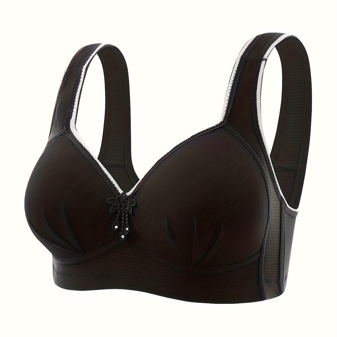 Elegant Push-Up Bra for Mature Women - Comfortable, Wireless, Full Coverage with Decorative Bow Detail, Supportive and Non-See-Through Nylon Blend