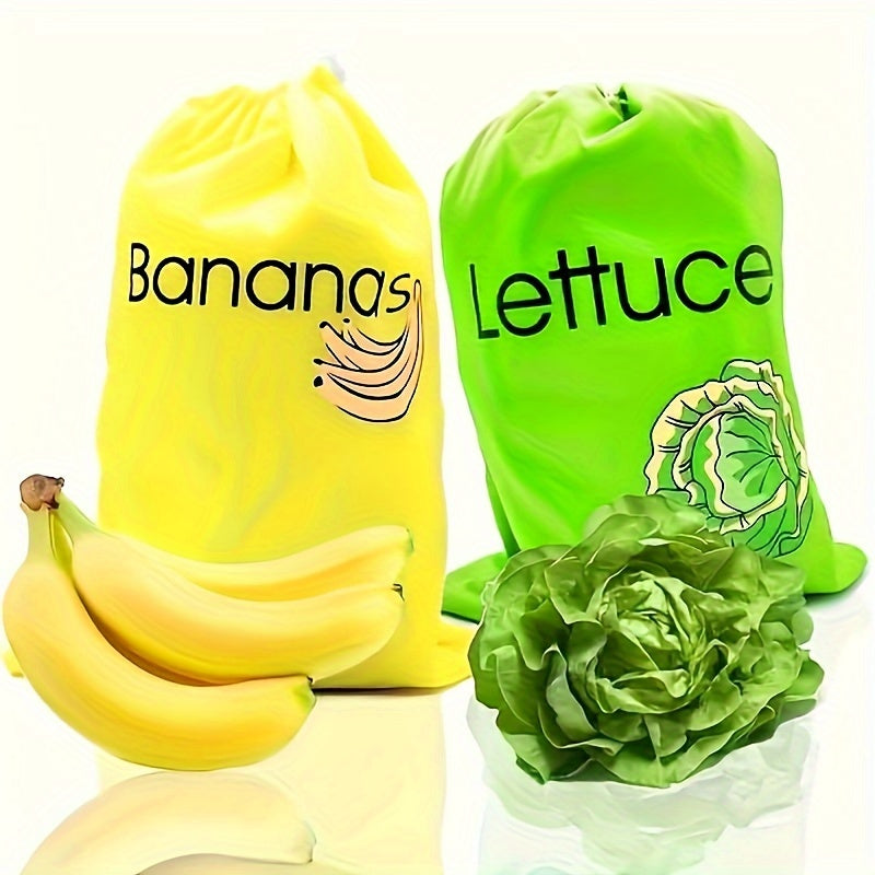 Set of 2 Reusable Bags for Keeping Bananas and Lettuce Fresh - Ideal for Storing Fresh Produce in the Fridge, Kitchen, and Dining Room