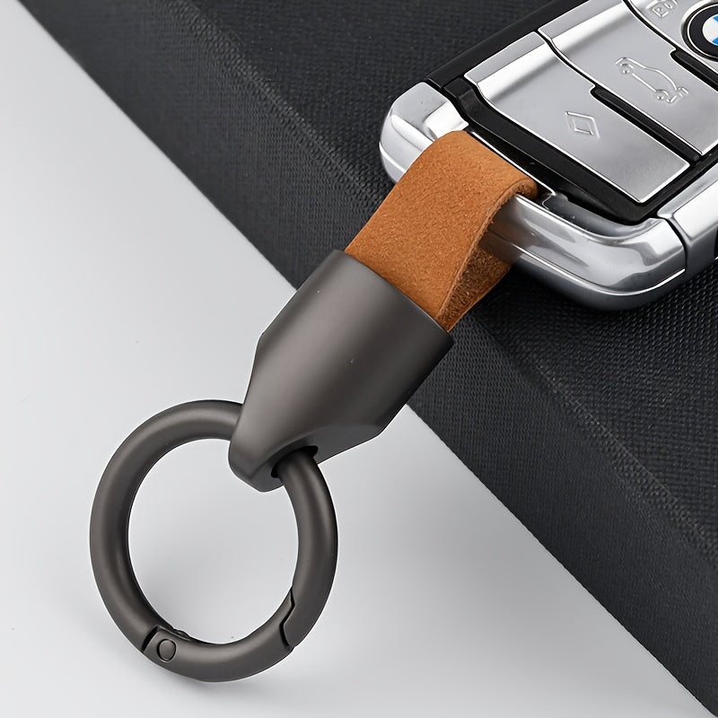 Genuine Leather Key Holder Zinc Alloy Car Keychain, Short Anti-Lost Key Ring in Casual Men's Style