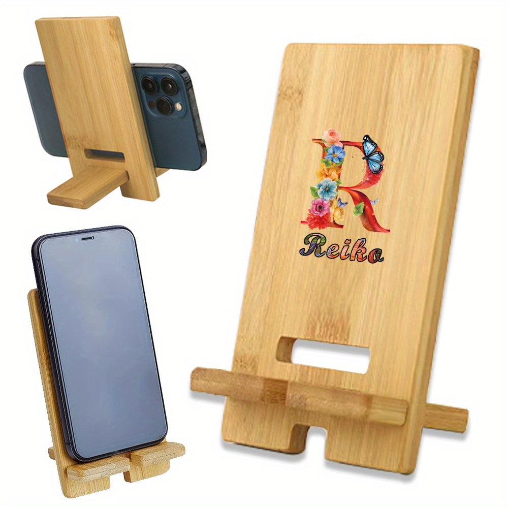 Personalized Wooden Cell Phone Stand with Custom Name - This detachable and universal phone holder is perfect for your desk or on the go. Made of wood, it features a convenient charging hole and can be customized with your name or a personalized DIY