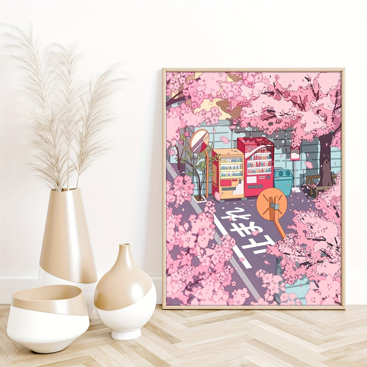 4 Japanese Sakura Anime Wall Art pieces for Preppy Room Decor, perfect for Sakura lovers.