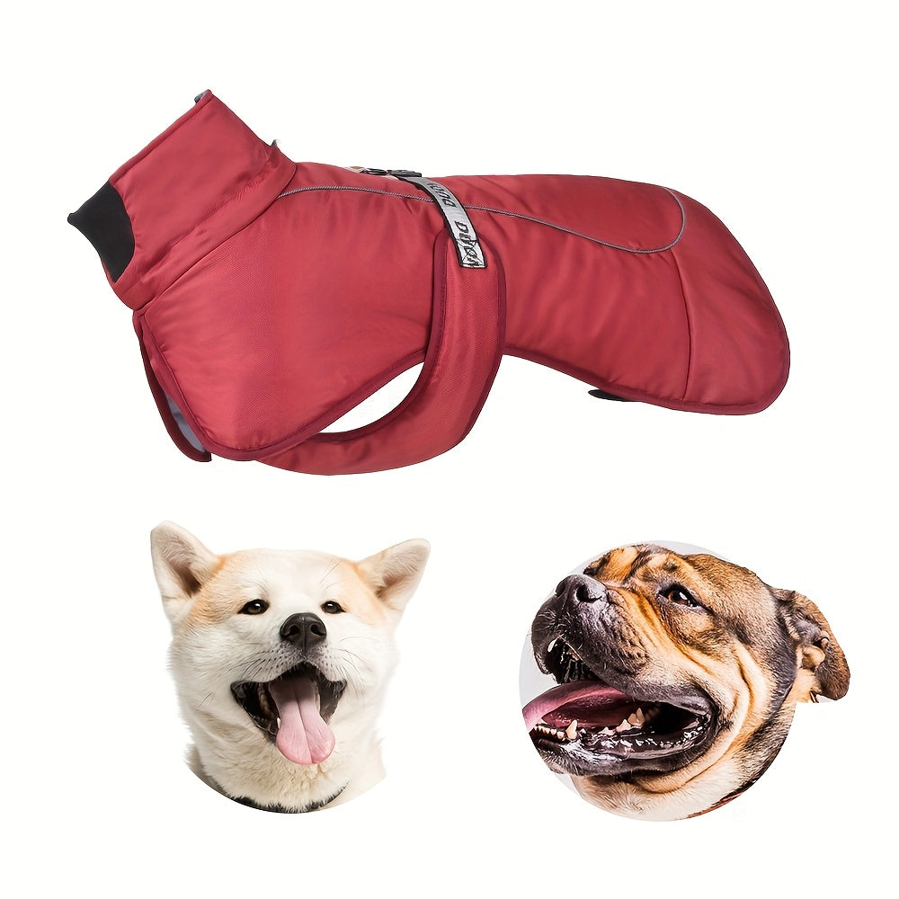 Waterproof and windproof jacket with cozy fleece lining for dogs of all sizes.