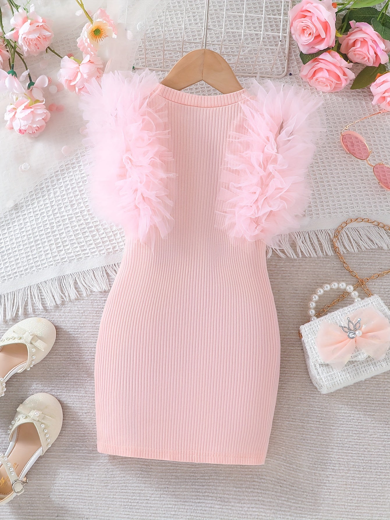 Tulle sleeve bodycon dress for girls, perfect summer gift.