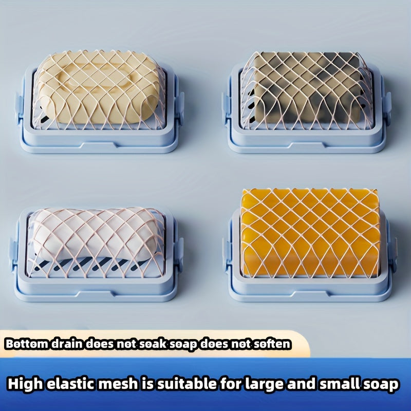 Multi-functional soap saver with foaming net for efficient cleaning and storage - high elasticity, non-slip design in blue/pink