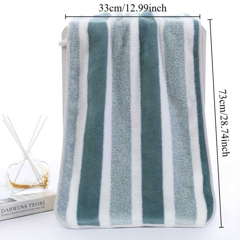 1 Set of Coral Fleece Bath Towels, 100% polyester, 239gsm, soft and absorbent with striped design and edging, perfect for face and body, including wash cloths.