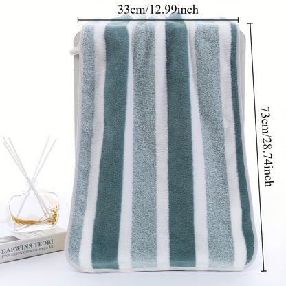 1 Set of Coral Fleece Bath Towels, 100% polyester, 239gsm, soft and absorbent with striped design and edging, perfect for face and body, including wash cloths.