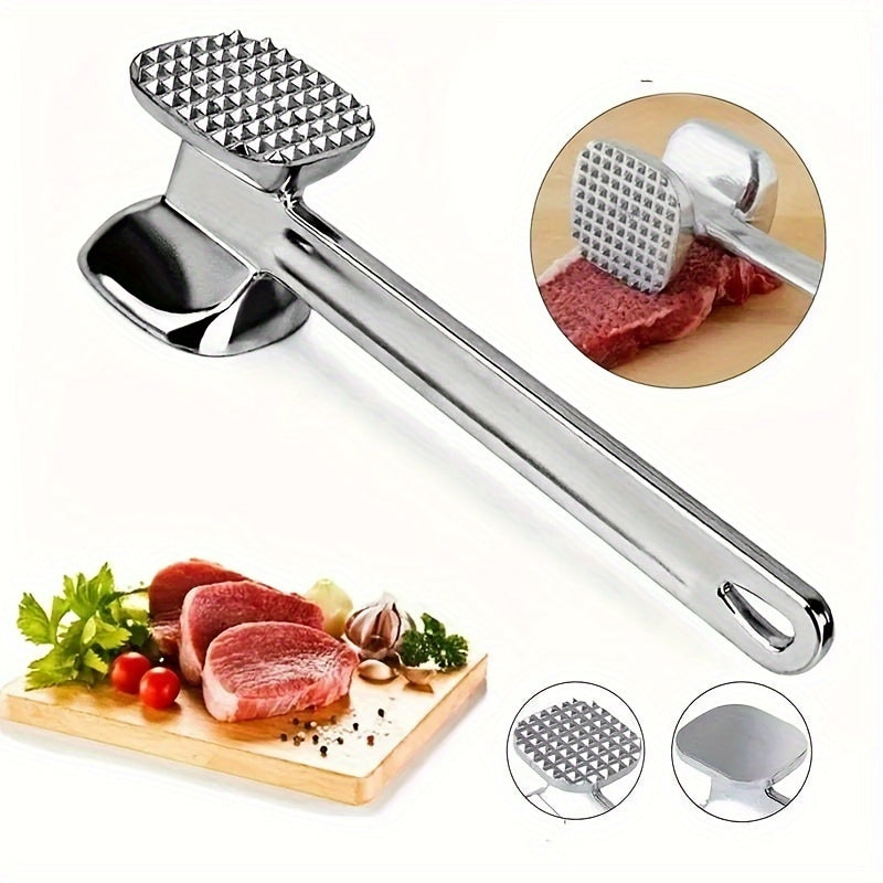 Single piece Aluminum Meat Tenderizer Hammer with Dual-Sided Design for Manual Tenderizing, Flattening, and Pounding of Steaks. Kitchen Tool Designed for Safe Food Contact.