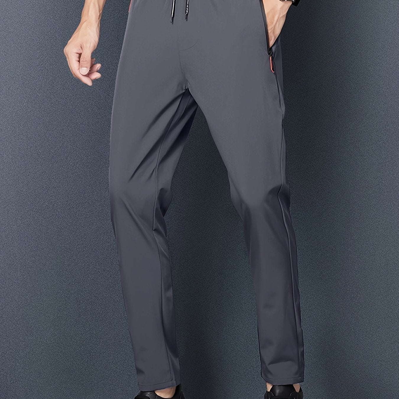 Men's classy casual straight leg pants made of polyester non-stretch fabric with zipper details. Regular fit, weighing 110g/㎡, suitable for golf and ideal for spring/summer, available in