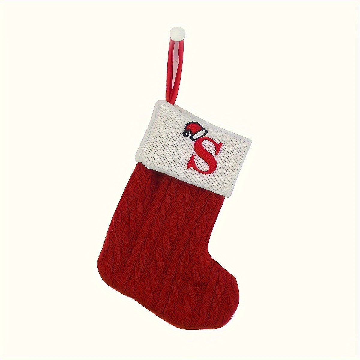 Knitted polyester stockings with personalized initials for festive parties, no electricity required.