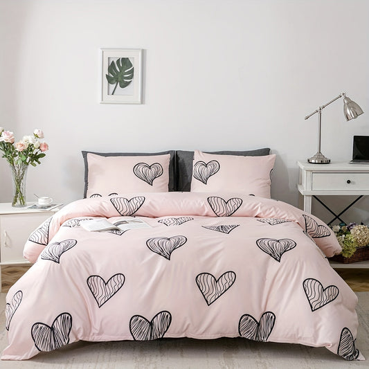 Get two soft and breathable pillowcases in a pink heart pattern with an envelope closure. Made of polyester, these pillowcases are machine washable and feature active printing. At 90gsm, they are the ideal gift for both men and women. Use them as pillow